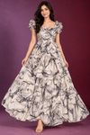 Elegant Marble Print Tiered Maxi Dress