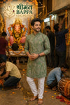 Sage Green Paisley Print Festive Kurta for Men
