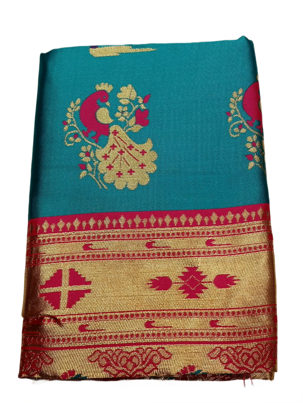 Turquoise Blue Paithani Silk Saree with Rich Golden Pallu