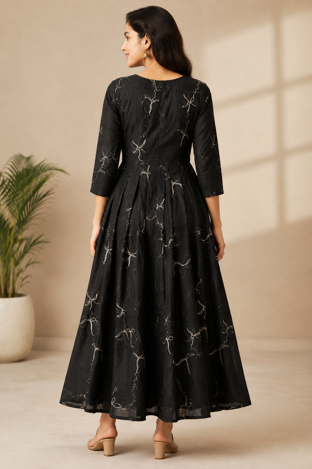 Women’s Black Embroidered Flared Maxi Dress