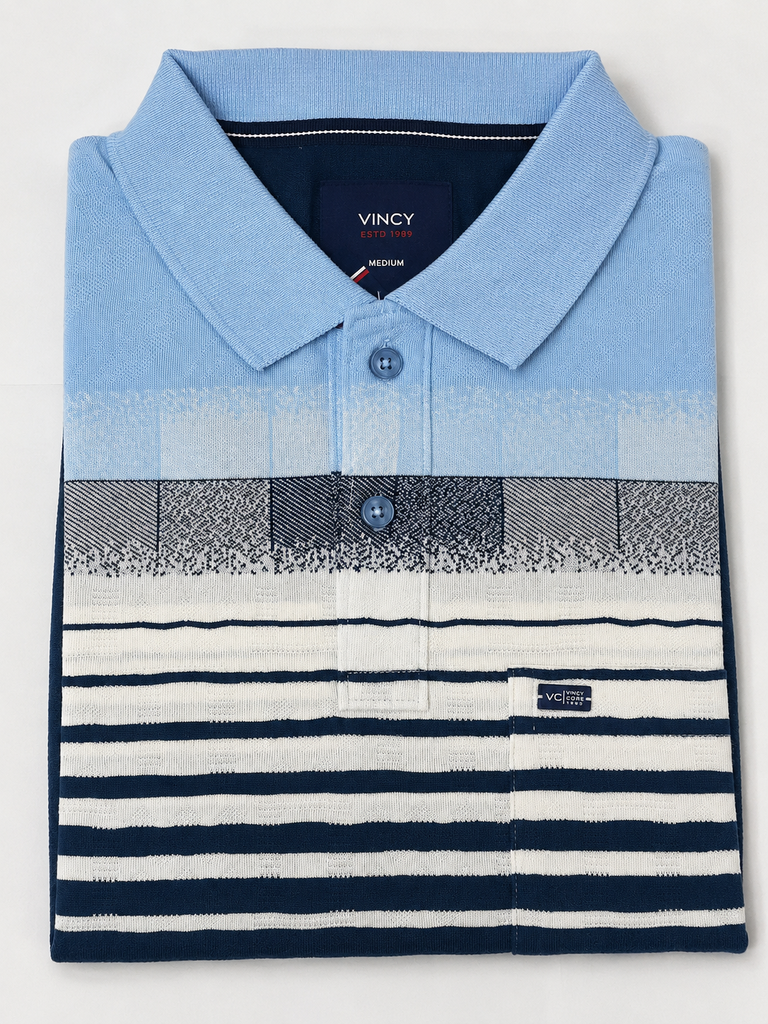 Men's Sky Blue Striped Polo T-Shirt