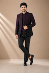 Wine Purple Embellished Indo-Western Jacket Set for Men