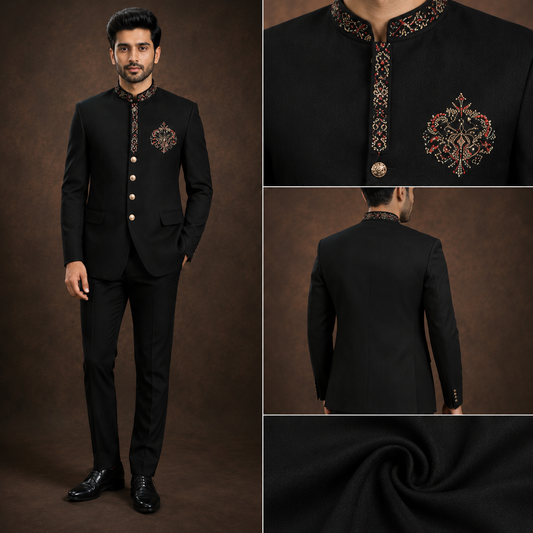 Black Embroidered Jodhpuri Bandhgala Suit