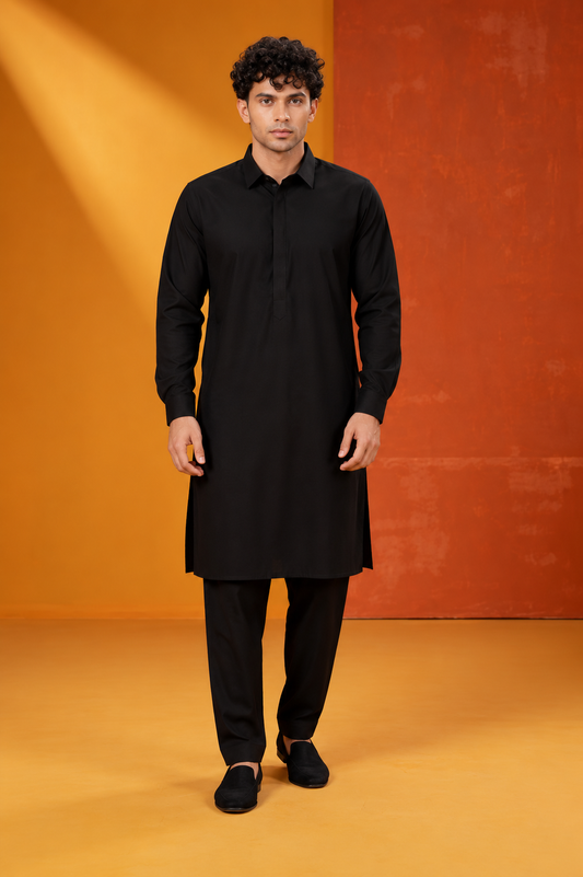 Men's Classic Black Kurta Pajama Set