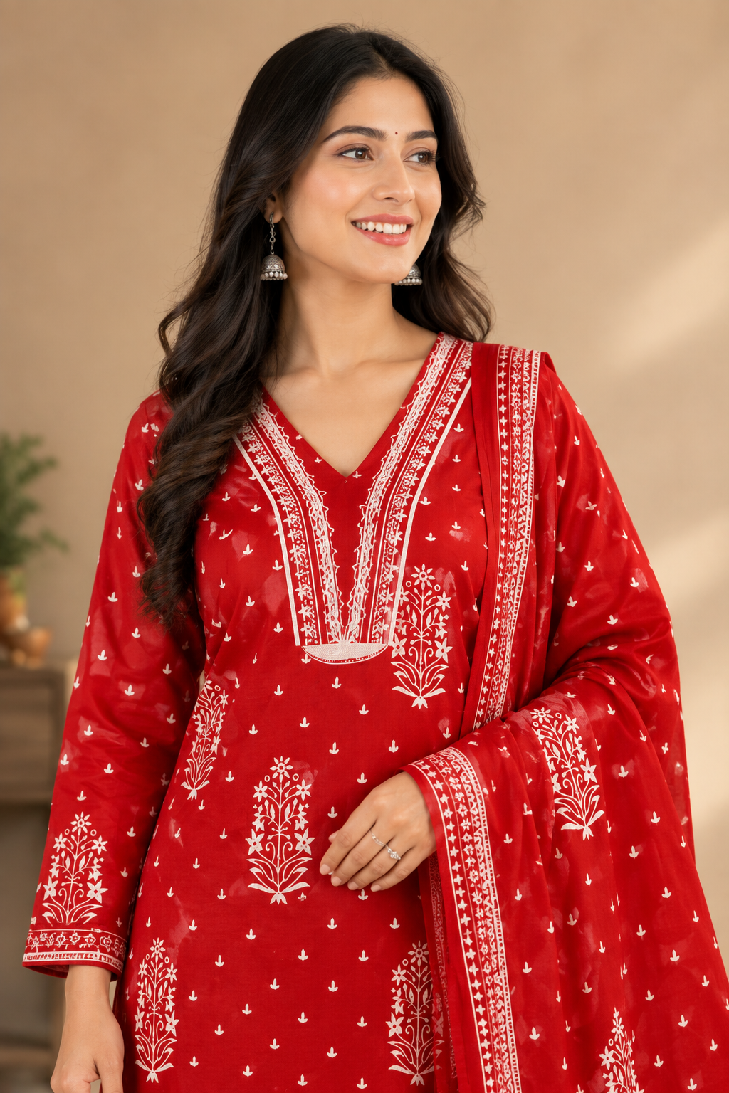 Women’s Printed Anarkali Kurti Pant  Dupatta Set