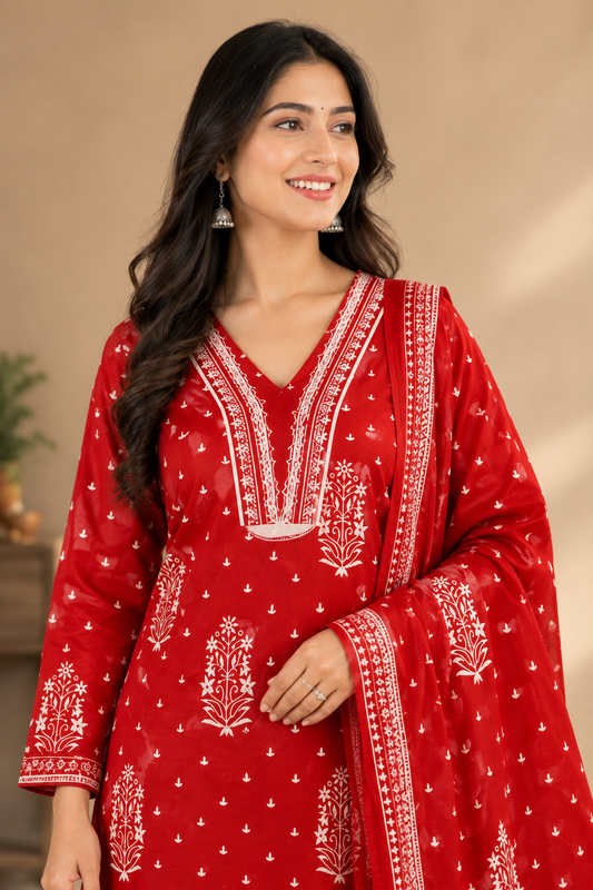 Women’s Printed Anarkali Kurti Pant  Dupatta Set