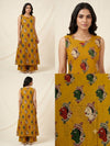 Mustard Yellow Folk Art Motif Sleeveless A-Line Kurti Co-Ord Set