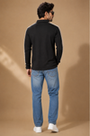Men’s Black Half-Zip T-Shirt with Contrast Sleeve Stripes