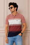 Men's Striped Polo T-Shirt with Light Wash Denim Look