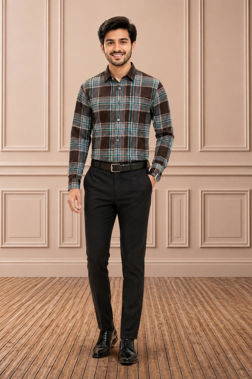 Premium  & Teal Check Formal Shirt