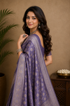 Elegant Lavender Woven Saree with Intricate Silver Zari Border