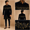 Navy Blue Velvet Embroidered Indo-Western Sherwani Set