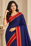 Royal Navy Blue Saree with Red Traditional Border