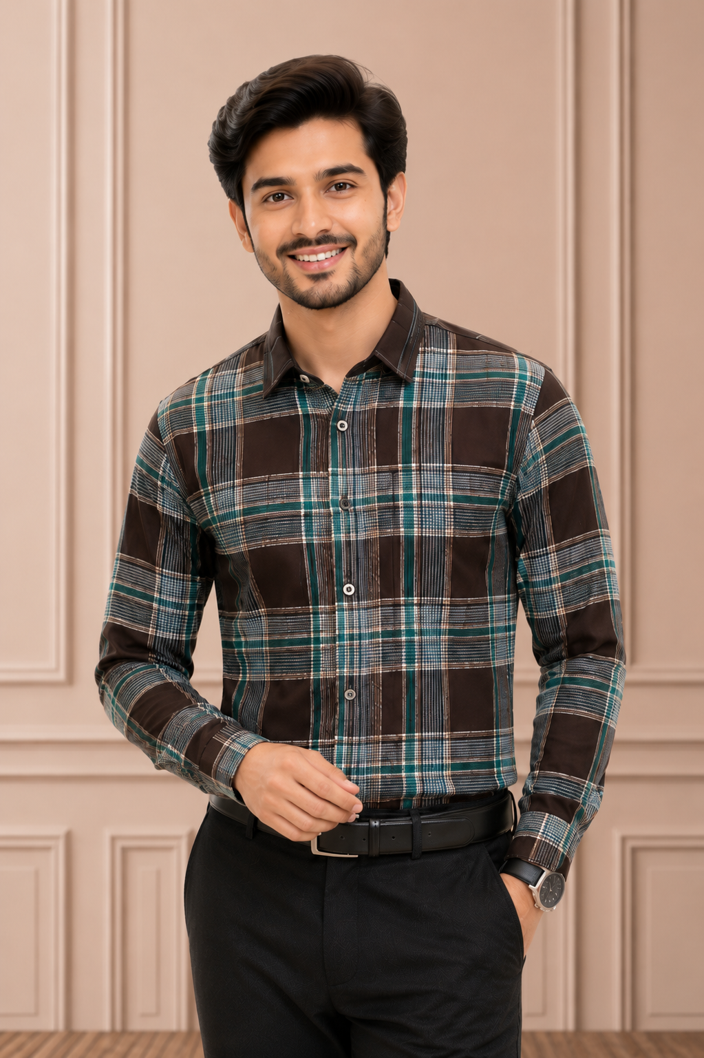 Premium  & Teal Check Formal Shirt