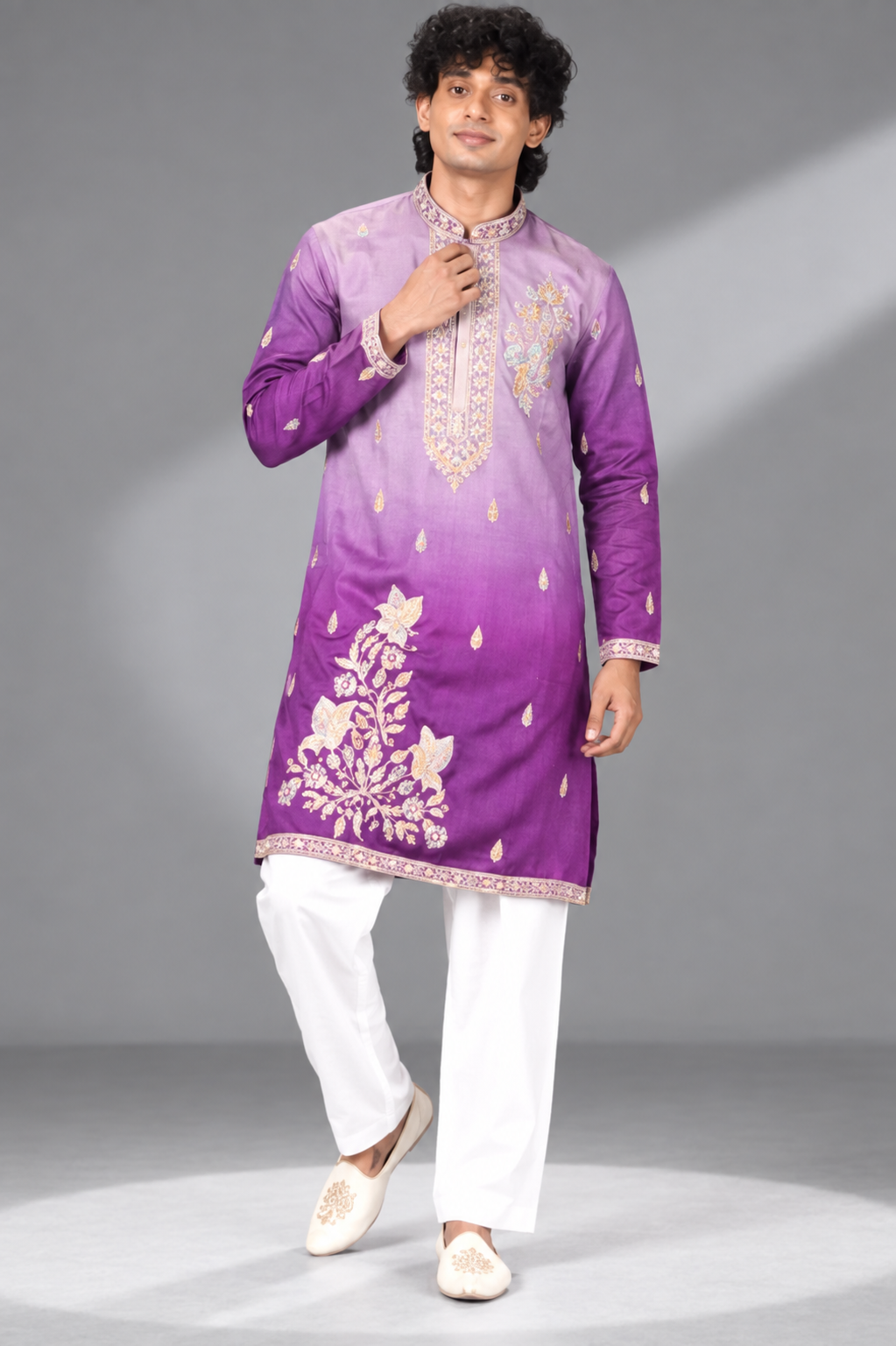 Purple Ombre Embroidered Festive Kurta