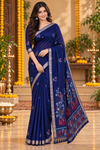 Midnight Blue Floral Weave Saree
