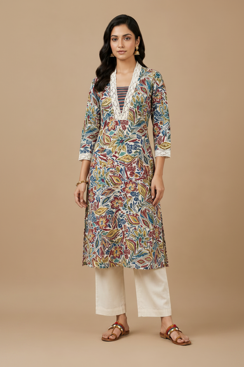 Women’s Multicolor Floral Printed Straight KurtI