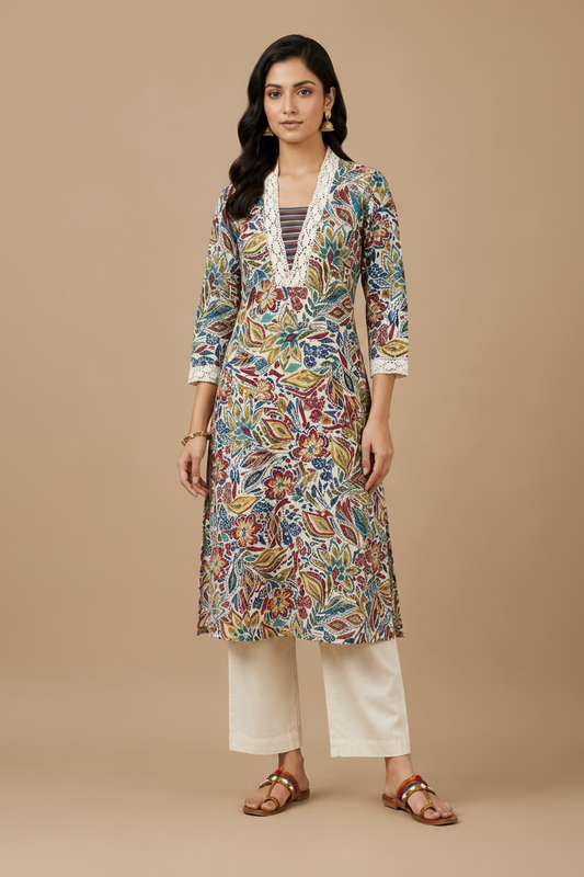 Women’s Multicolor Floral Printed Straight KurtI