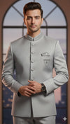 Elegant Metallic Grey Bandhgala with Minimal Embroidery