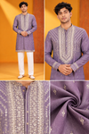 Men's Premium Lavender Purple Embroidered Festive Kurta Pajama Set