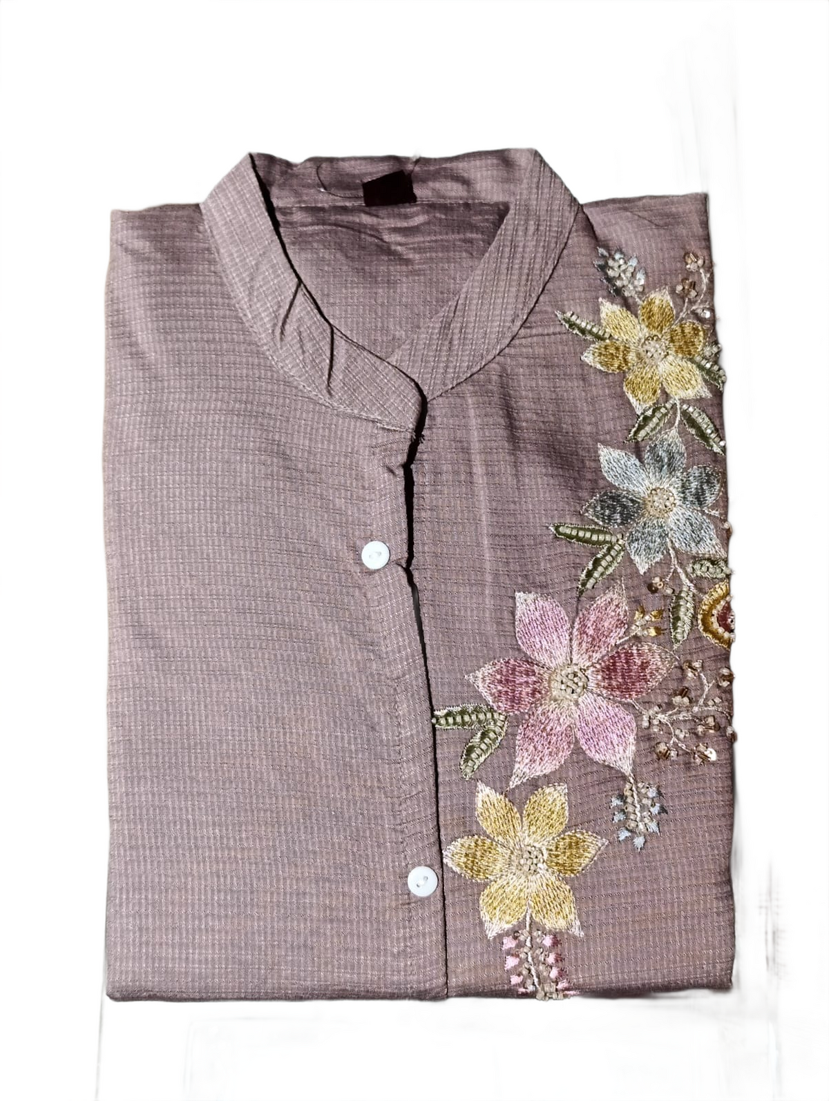 Mocha Brown Floral Embroidered Kurta Pant Set