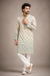 Men’s Ivory & Mint Embroidered Festive Kurta