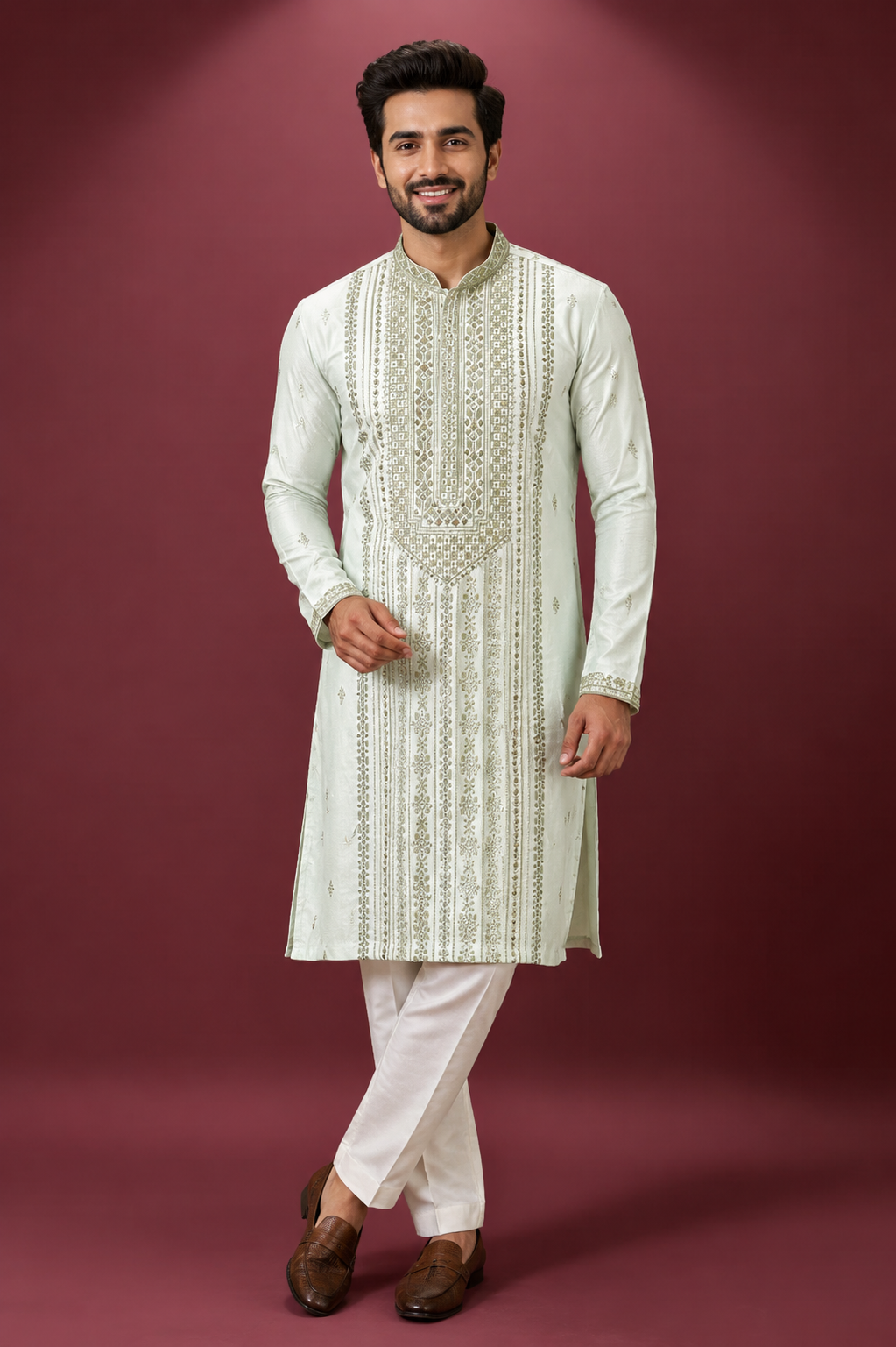 Mint Green Embroidered Festive Kurta