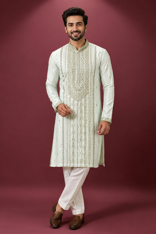 Mint Green Embroidered Festive Kurta