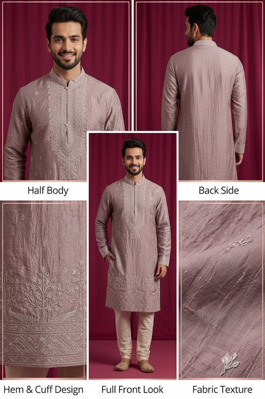 Men’s Dusty Mauve Embroidered Festive Kurta