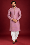 Men’s Mauve Pink Jacquard Kurta Pajama Set