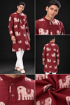 Maroon Elephant Print Kurta for Men