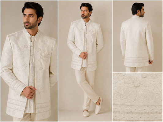 Ivory Embroidered Wedding Jodhpuri Set