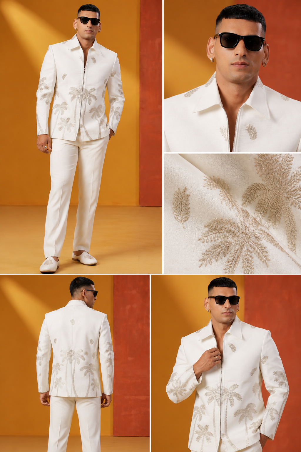 Ivory Palm Embroidered Indo-Western Suit