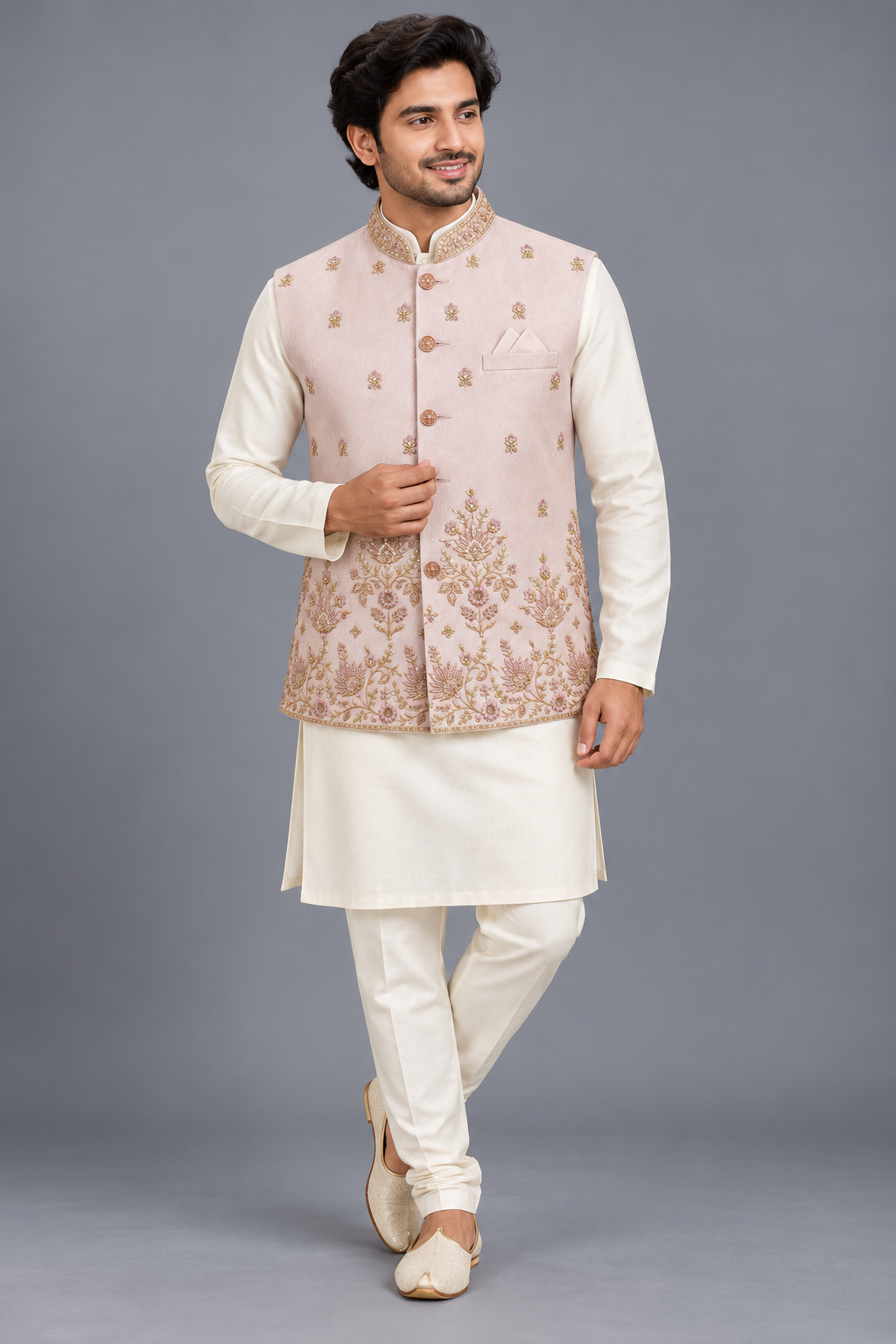 Blush Pink Floral Embroidered Modi Jacket