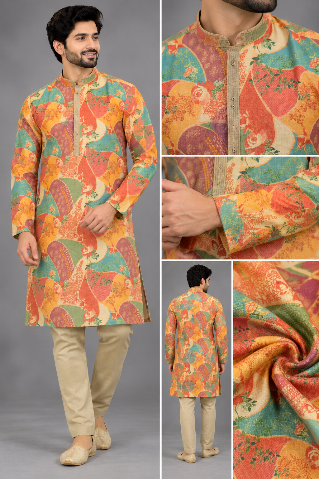 Multicolor Floral Printed Kurta Set for Men