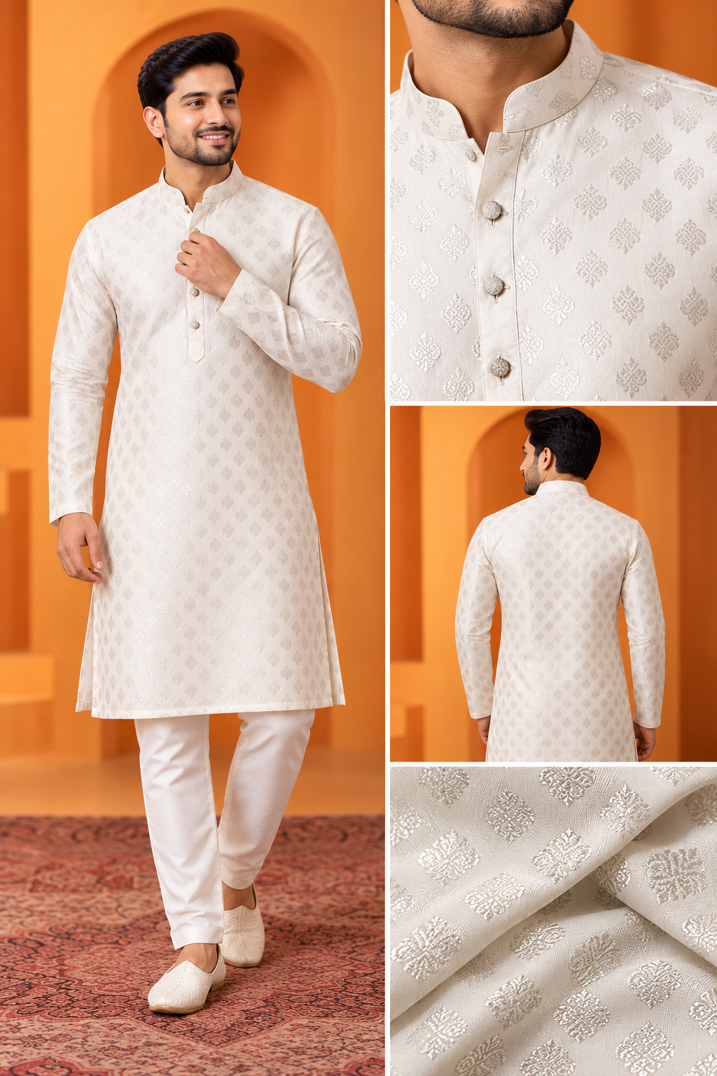 Men's Premium Ivory Jacquard Kurta Set