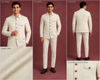 Ivory Textured Safari Jacket Suit for Men