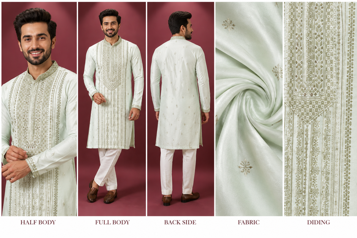 Mint Green Embroidered Festive Kurta