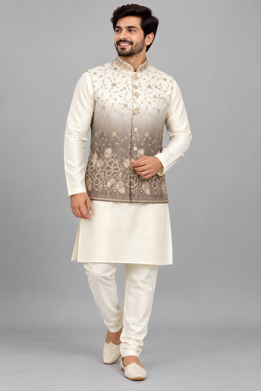 Premium Ombre Floral Embroidered Modi Jacket