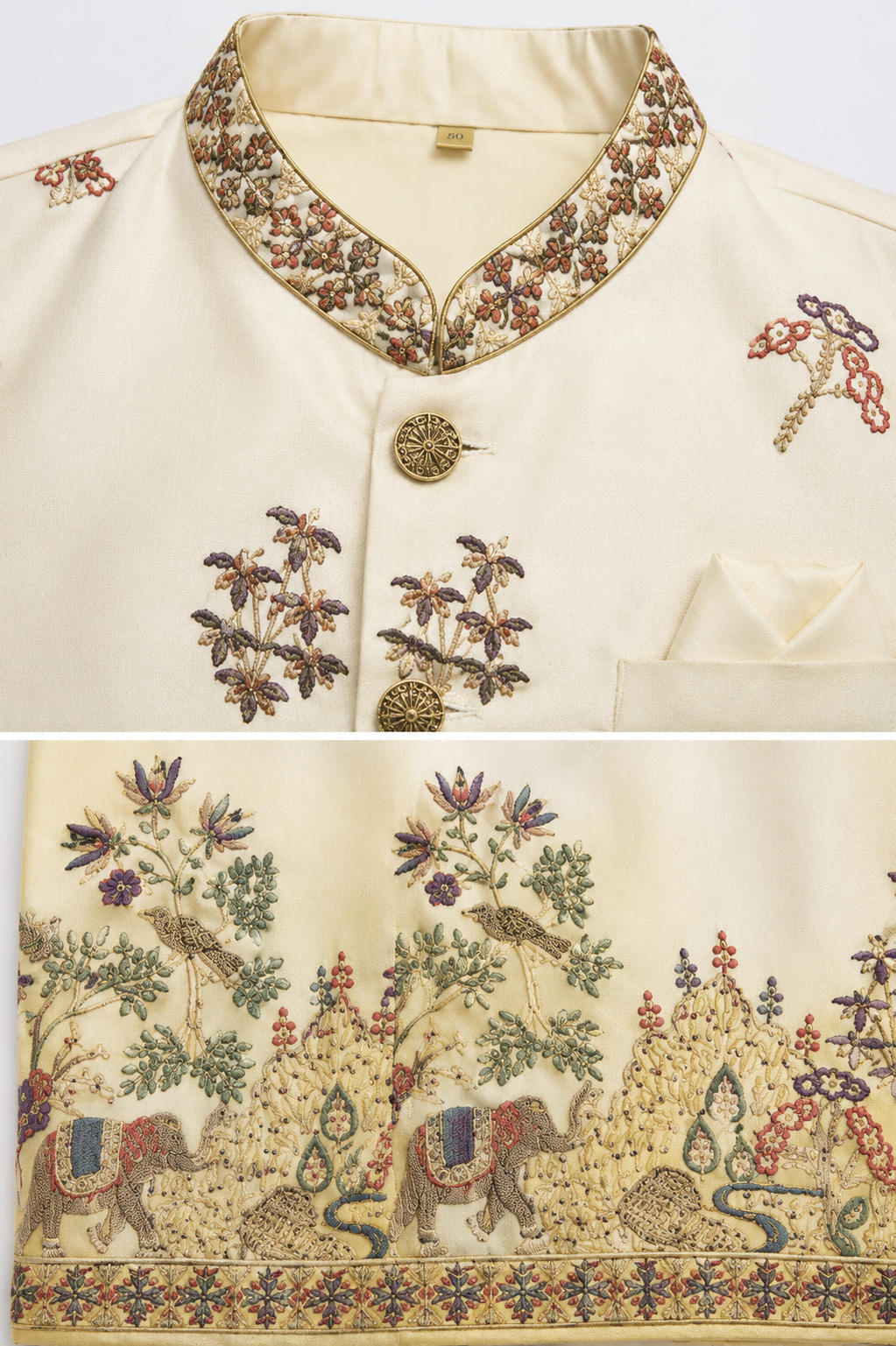 Luxury Cream Embroidered Nehru Jacket for Men | Premium Ethnic Waistcoat