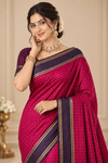 Magenta Pink Traditional Saree with Deep Purple Border