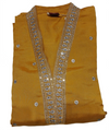 Mustard Yellow Embroidered Kurti Pant Set with Beige Dupatta