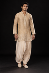 Beige Embroidered Kurta with Dhoti Set