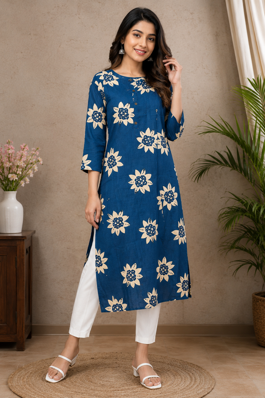 Indigo Bloom Floral Kurti