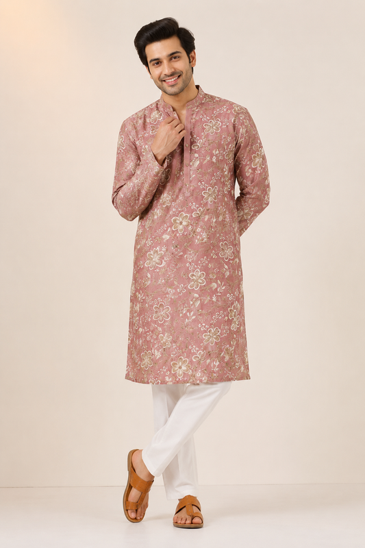 Dusty Rose Floral Printed Kurta