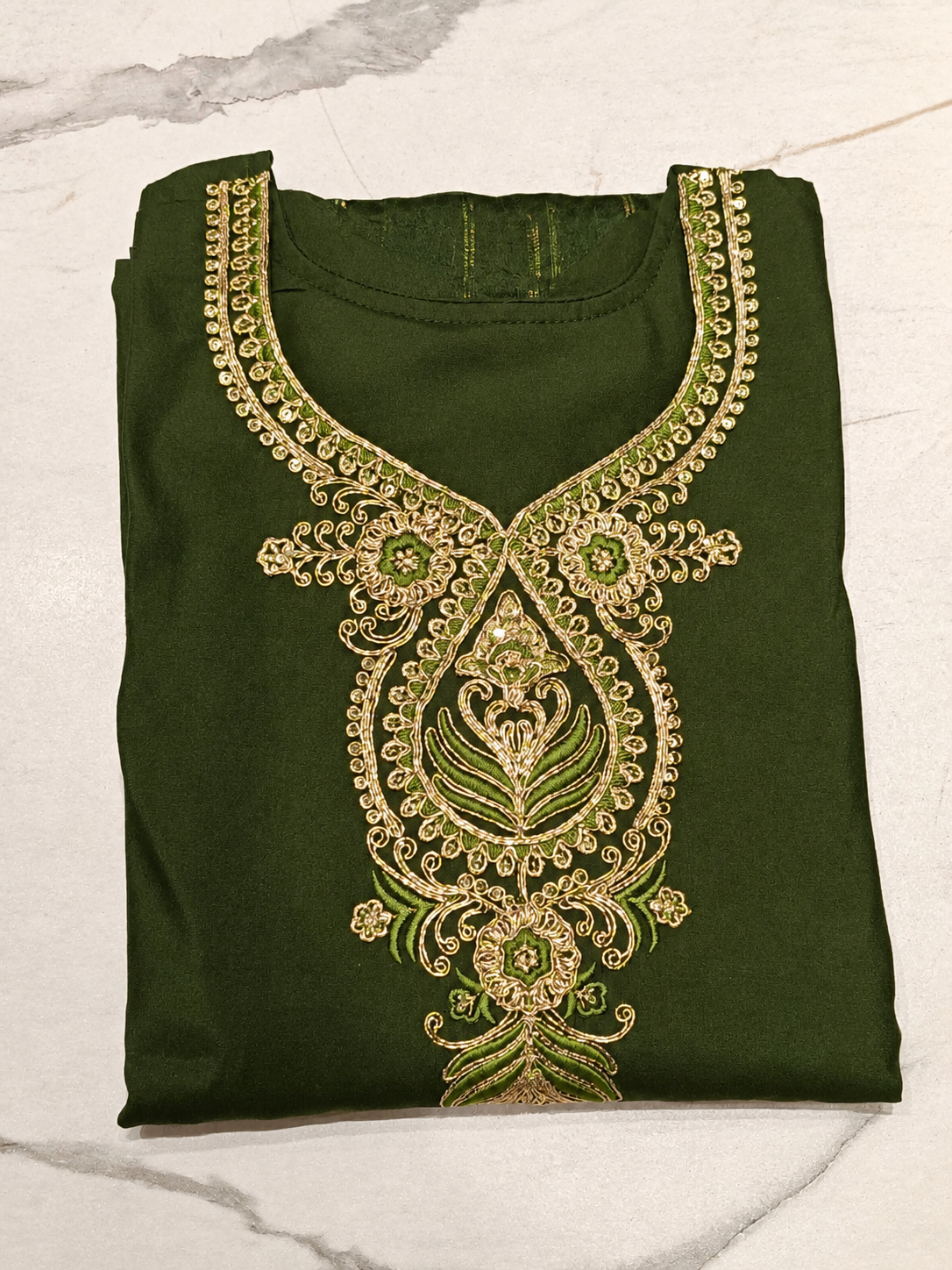 Elegant Olive Green Embroidered Kurti Pant & Dupatta Set