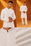 Men's Premium Ivory White Self-Embroidered Festive Kurta Pajama Set
