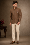 Brown Striped Jodhpuri Bandhgala Jacket Set