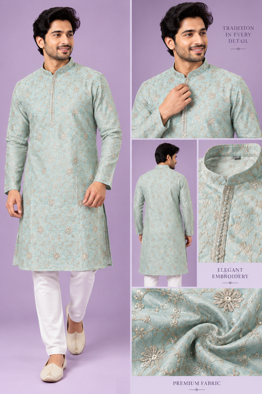 Mint Green Embroidered Festive Kurta