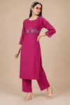 Women's Fuchsia Pink Embroidered Kurta & Palazzo Set